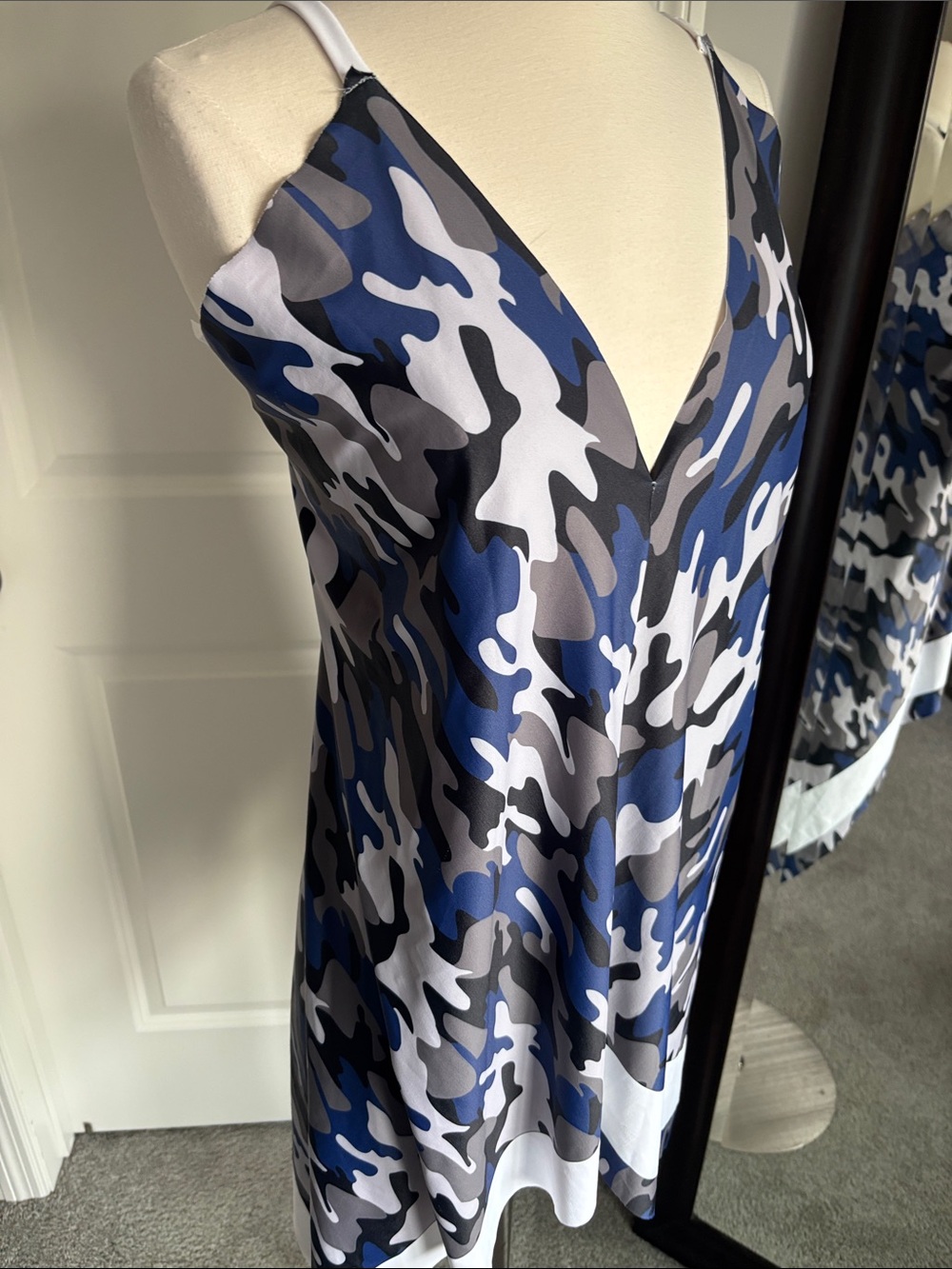 Blue Camo V-Neck Mini Dress